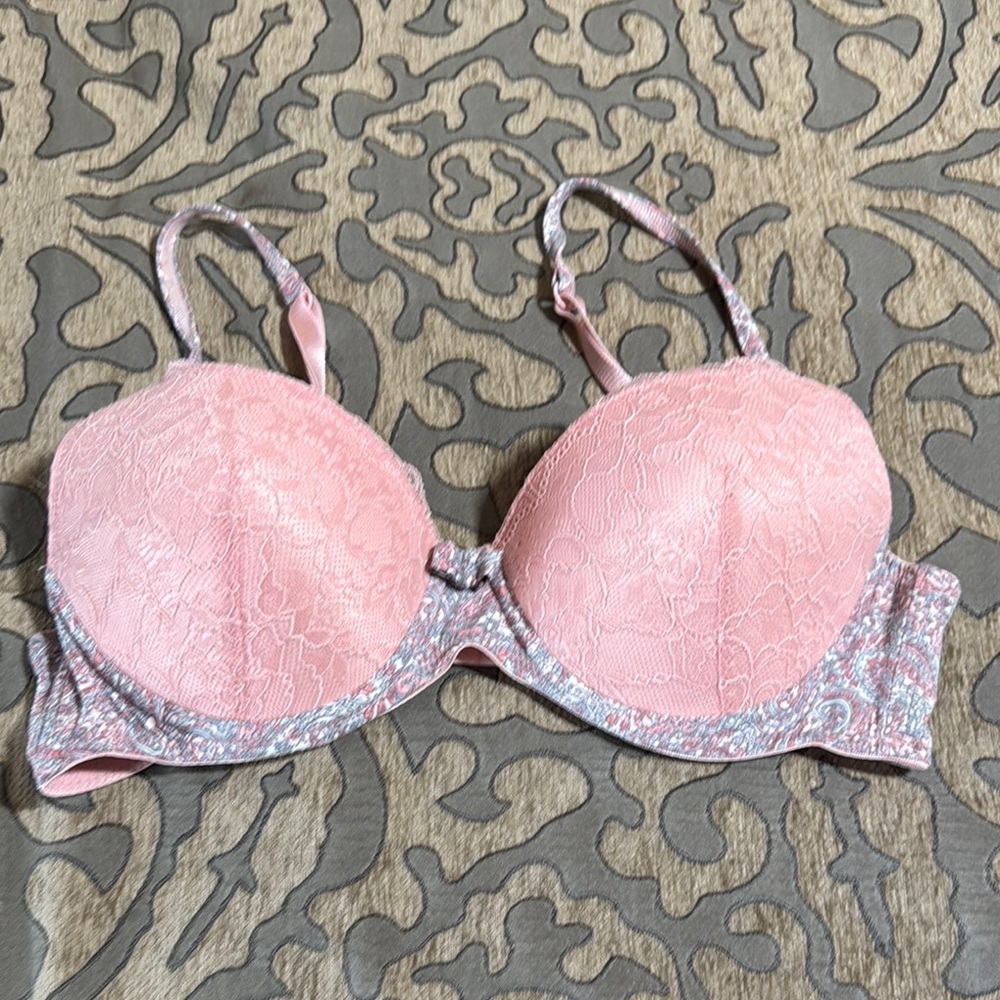 Laura Ashley Pink and Gray Lace Bra